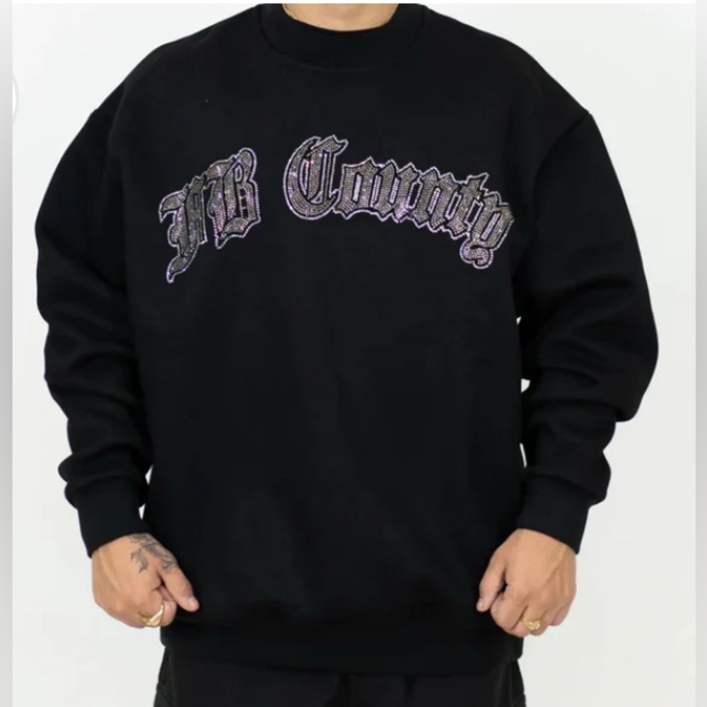 FB County Heavyweight Embellished Rhinestone Black Crewneck Men's Size Large